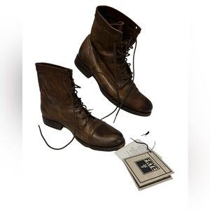 Frye Erin Lug Work Combat Boot in Dark Brown